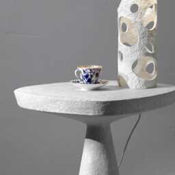 Concrete Pedestal Accent Table, Tall Sculptural Side Brutalist Modern Minimalist Furniture - thumbnail 4