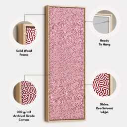 Red & White Abstract Maze Pattern Long Framed Canvas - Vertical Skinny Wall Art For Bedroom, Living Room Or Hallway - thumbnail 2
