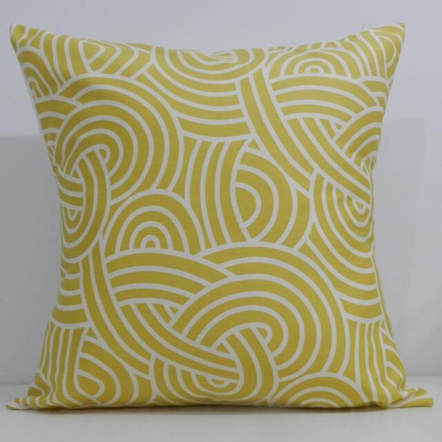 New 18x18 Inch Designer Handmade Pillow Case in Cirtine Yellow & White Knots