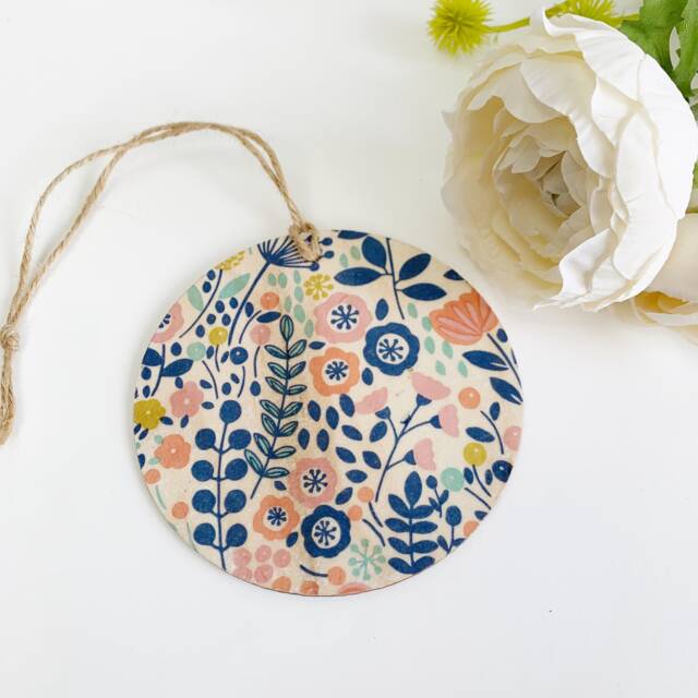 Flowers Handcrafted 10cm Decoupaged Wooden Disc Ornament - image 1