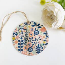 Flowers Handcrafted 10cm Decoupaged Wooden Disc Ornament - thumbnail 1