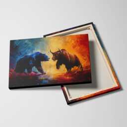 Bear Vs Bull Stock Market Wall Street Trading Painting Finance Inspirational Framed Canvas Art Poster Print Home & Office Room Decor - thumbnail 2