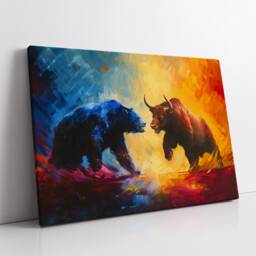 Bear Vs Bull Stock Market Wall Street Trading Painting Finance Inspirational Framed Canvas Art Poster Print Home & Office Room Decor - thumbnail 3
