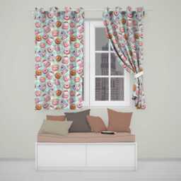 Cute Kawaii Donut Cake Dessert Mint Gingham Seamless Pattern Readymade Eyelet Ring Top Thermal 100% Blackout Curtains