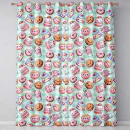 Cute Kawaii Donut Cake Dessert Mint Gingham Seamless Pattern Readymade Eyelet Ring Top Thermal 100% Blackout Curtains - thumbnail 2