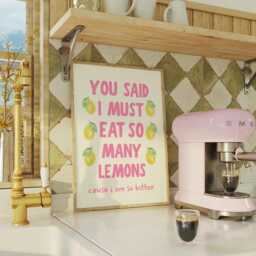 You Said I Must Eat So Many Lemons Pink Poster, Song Lyric Print Quote Print, Kitchen Lemon Trendy Girly Wall Art - thumbnail 3