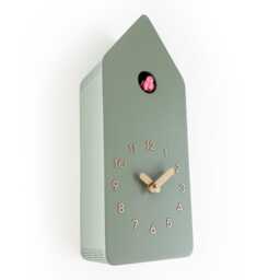 Cuckoo Clock - Sage With Brass Painted Accessories & Gum Pink Bird - thumbnail 4