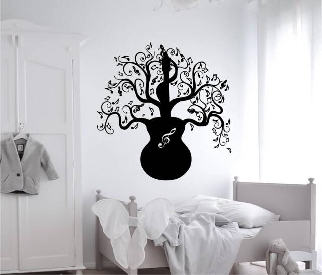 Guiter Music Tree Vinyl Wall Art, Decal, Sticker, Transfer, Mural, Removable, Decoration, Rent Friendly, Interior, Exterior, - 0764 - image 1