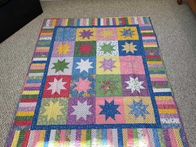 Handmade Star Quilt, Pastel Colors, Crib Size Throw - image 1