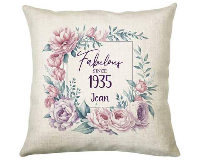 90Th Birthday Gift For Women - Personalised 1935 Cushion Age 90 Her Ladies Floral Design Mum Nan Gran Ninety Bnr90C - image 1