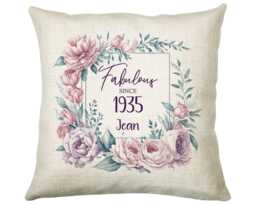90Th Birthday Gift For Women - Personalised 1935 Cushion Age 90 Her Ladies Floral Design Mum Nan Gran Ninety Bnr90C - thumbnail 1