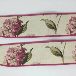 One Pair Handmade Laura Ashley Hydrangea Pink Curtain Tie Backs Piped Cerise - thumbnail 4