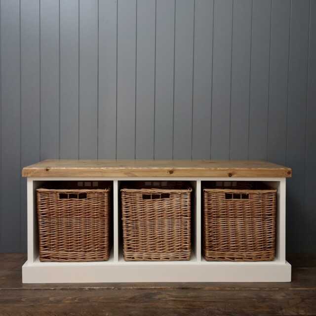Large Shoe Bench With 3 Single Baskets Seat Rustic Top Different Colours & Sizes Hallway Utility Room Porch Great Our Coat Racks - image 1