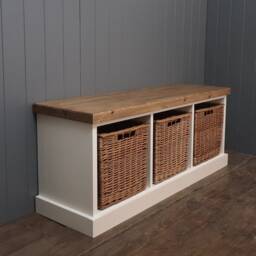Large Shoe Bench With 3 Single Baskets Seat Rustic Top Different Colours & Sizes Hallway Utility Room Porch Great Our Coat Racks - thumbnail 2