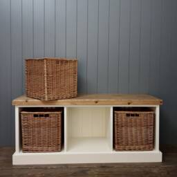 Large Shoe Bench With 3 Single Baskets Seat Rustic Top Different Colours & Sizes Hallway Utility Room Porch Great Our Coat Racks - thumbnail 3