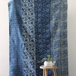 Handwoven Indigo Dhurrie Rug Traditional Indian Block Print - thumbnail 2