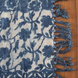 Handwoven Indigo Dhurrie Rug Traditional Indian Block Print - thumbnail 4