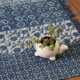 Handwoven Indigo Dhurrie Rug Traditional Indian Block Print - thumbnail 3