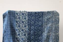 Handwoven Indigo Dhurrie Rug Traditional Indian Block Print - thumbnail 1