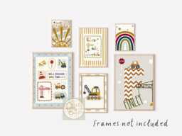 Gallery Wall Construction Prints For A Child's Room Or Nursery, Including Personalised Name Print - Prints Only Unframed - thumbnail 1