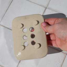 Handmade Ceramic Soap Dish Floral Painted Pottery, Speckled Stoneware Clay With Drainage - thumbnail 4