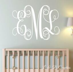 Monogram Wall Decal - Vine Monogram- #1- Decor- Wedding -Personalized Monogram-Custom Initials- Preppy Decor - thumbnail 1