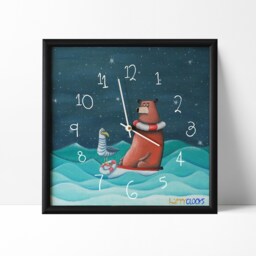 Hand-Painted Nursery Wall Clock Bear & Seagull, Kids Room Decor - thumbnail 2