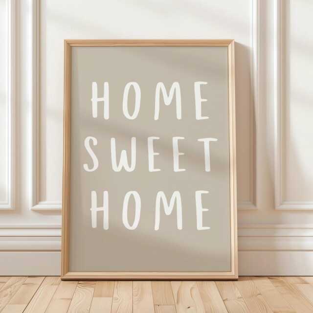 Home Sweet Home, Daily Affirmations Poster, Minimalist Decor, Cute Living Room Print, Natural Beige Wall Art, Simply Art - image 1