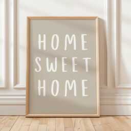 Home Sweet Home, Daily Affirmations Poster, Minimalist Decor, Cute Living Room Print, Natural Beige Wall Art, Simply Art - thumbnail 1