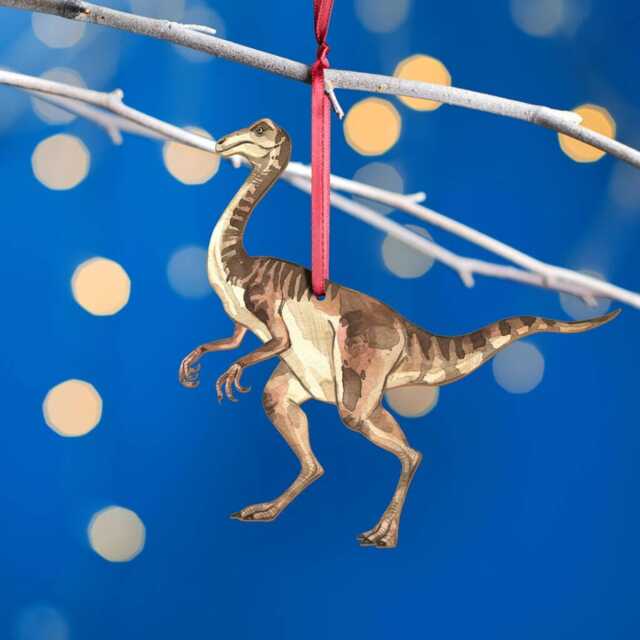 Wooden Gallimimus Dinosaur Christmas Tree Decoration, Birch Plywood Lover Gift, Keepsake, Watercolourart - image 1