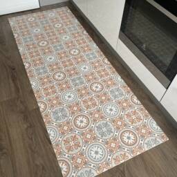 Kitchen Floor Mat, Terracotta Vinyl Rug, Moroccan Tile Effect Runner, Decorative PVC Carpet - thumbnail 4