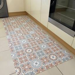 Kitchen Floor Mat, Terracotta Vinyl Rug, Moroccan Tile Effect Runner, Decorative PVC Carpet - thumbnail 3