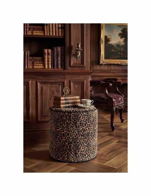 Animal Leopard Print Fabric Upholstered Round Footstool Dressing Table Pouffe Coffee - image 1