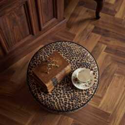 Animal Leopard Print Fabric Upholstered Round Footstool Dressing Table Pouffe Coffee - thumbnail 4