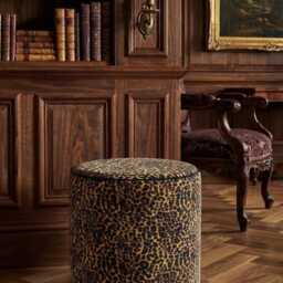 Animal Leopard Print Fabric Upholstered Round Footstool Dressing Table Pouffe Coffee - thumbnail 3