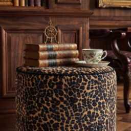 Animal Leopard Print Fabric Upholstered Round Footstool Dressing Table Pouffe Coffee - thumbnail 2