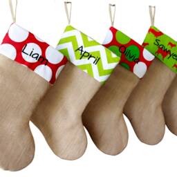 Christmas Stocking. Personalized Natural Burlap Stockings. Monogrammed Stockings. Embroidered Red - thumbnail 4