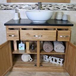 Bathroom Vanity Unit Oak Cabinet Wash Stand Black Quartz & Ceramic Basin 1161Bqcbc - thumbnail 3