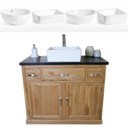 Bathroom Vanity Unit Oak Cabinet Wash Stand Black Quartz & Ceramic Basin 1161Bqcbc - thumbnail 2