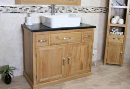 Bathroom Vanity Unit Oak Cabinet Wash Stand Black Quartz & Ceramic Basin 1161Bqcbc