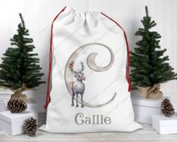Christmas Sack, Santa Xmas Decoration, Personalised Reindeer, Bag, Custom Childs Sack - thumbnail 1