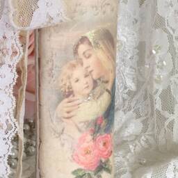 Virgin Mary Prayer Candle Shabby Chic Altar Decor - thumbnail 3