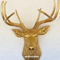 Faux Gold Deer Head 8 Point Buck Wall Mount Decor - thumbnail 4