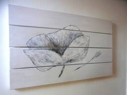 Wooden Picture/Mural Wooden With Poppy Hand Drawn - thumbnail 1