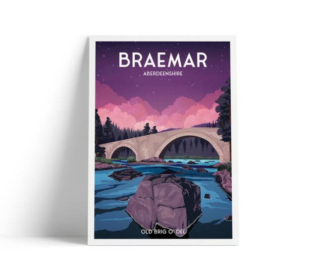 Braemar Print - Old Big O' Dee Aberdeenshire Travel Poster
