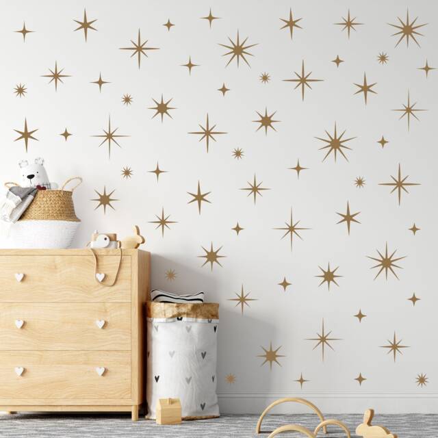 Gold Sparkle Star Wall Decals Kids Room Decor Lw91 - image 1