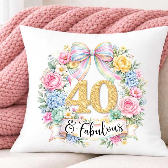 40Th Birthday Cushion Gift, 40 & Fabulous Pillow, Milestone Gift For Her Mum Friend Sister - image 1
