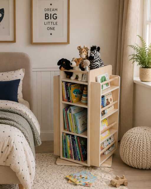 Rotating Montessori Bookshelf - Sustainable Hardwood Kids Toy Storage - image 1