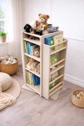 Rotating Montessori Bookshelf - Sustainable Hoftwood Kids Toy Storage - thumbnail 1
