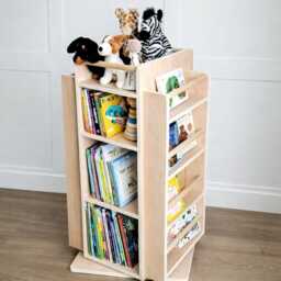 Rotating Montessori Bookshelf - Sustainable Hoftwood Kids Toy Storage - thumbnail 3